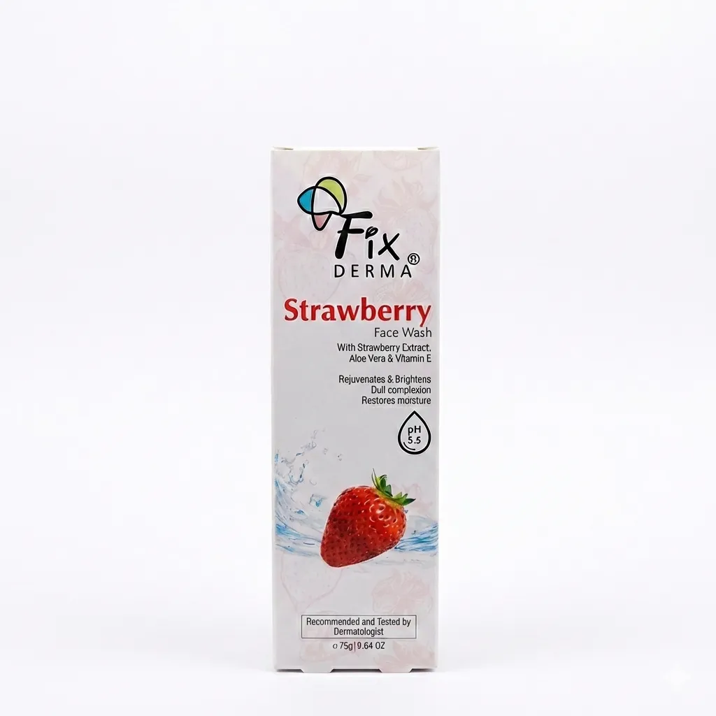استروبري غسول الوجه من فكس ديرما بالفراولة والالوفيرا وفايتمين اي 75 جم - Strawberry Facial Cleanser by Fix Derma with Strawberry, Aloe Vera, and Vitamin E – 75 g